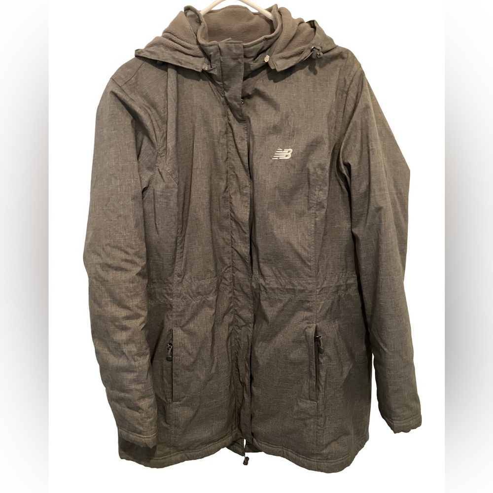 LIKE NEW!NEW BALANCE GRAY HOODED PUFFER JACKET INTERIOR DRAWSTRING WAIST SIZE XL
